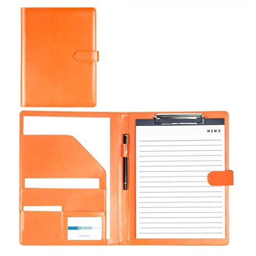 A4 Klemmbrett Mit Deckel Schreibmappe Leder Klemmbrettmappe Arbeitsmappe Schreibblock Dokument-Ordnungshelfer (Color : Orange) von OTBK