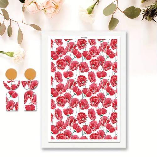 12 rote Tulpen, Ton-Transferpapier für Bastelarbeiten, magisches Wasser, Polymer-Ton, Transferpapier für Polymer-Ton, Ohrringe, Schmuckherstellung, Zubehör, 14 x 8 cm 12 rote Tulpen, Ton-Transferpapier für Bastelarbeiten, magisches Wasser, Polymer-Ton, Transferpapier für Polymer-Ton, Ohrringe, Schmuckherstellung, Zubehör, 14 x 8 cm von OTCRAFT