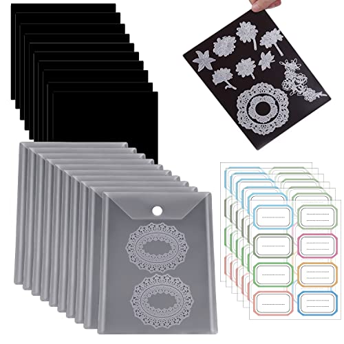20 Stück Gummi-Magnetbögen, 0,5 mm Dicke, mit transparenten Stempel-Aufbewahrungstaschen, 48 Etiketten Aufkleber, Stanzformen, Schablonen-Organizer für Kartenherstellung von OTCRAFT