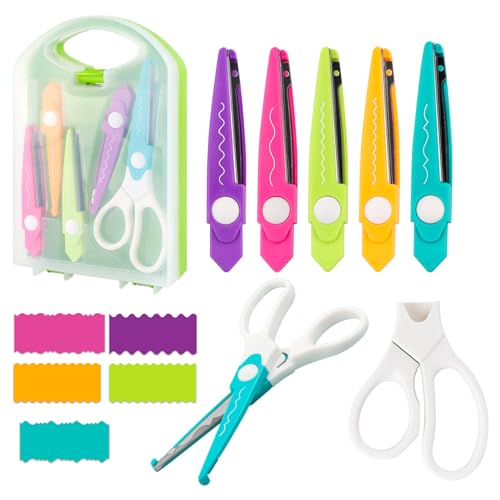 OTCRAFT Bastelscheren, Dekorative Papierkantenschere mit Aufbewahrungsbox, 5 Arten, Zickzack-Kanten, Ideal für DIY-Projekte, Papierkarten, Fotos, Sammelalben, Büro, Schule, Zuhause, Handbuch (Grün) von OTCRAFT
