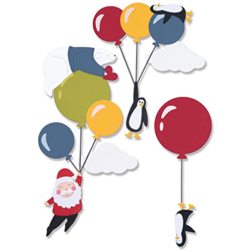 Festliche Himmelsparty-Stanzformen für Kartenherstellung Weihnachtsmann-Pinguine schwimmende Luftballons Wolken Metall-Stanzformen für DIY Scrapbooking Winter Hoilday Weihnachten Metallstanzschablone von OTCRAFT