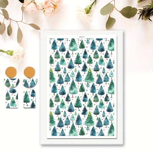 OTCRAFT 10 Blatt Weihnachtsbaum-Transferpapier für Polymerton, Transferpapier für Bastelarbeiten, Kunst, Schmuck, Ohrringe, 14 x 8 cm von OTCRAFT