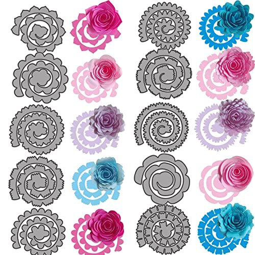 OTCRAFT 10 Stück 3D-Blumen-Spiral-Metall-Stanzformen für Kartenherstellung, DIY, Scrapbooking, Prägeschablone, Stanzschablone, Form, Kunsthandwerk, Basteln, handgefertigtes Handwerk von OTCRAFT