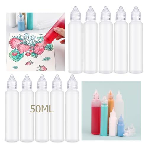 OTCRAFT 10 leere Applikatorflaschen mit feiner Spitze, 50 ml, Kunststoff-Quetschflasche für Kleber, Farbe, Tinte, transparenter Flüssigkeitsspender, kleine Klebeprojekte, Papierquilling, DIY, von OTCRAFT