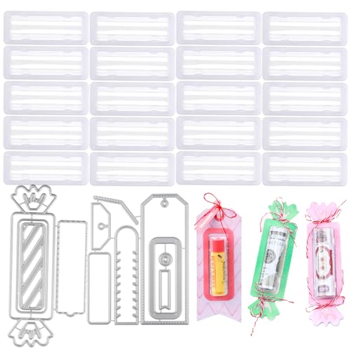 OTCRAFT 22 Stück/Set Groß große, transparente rechteckige Kuppeln und Etiketten, Süßigkeiten-Stanzformen-Set; selbstklebende Lippenbalsambeutel, Geldhalter für Bastelarbeiten, Geschenkkarten, Shaker, von OTCRAFT