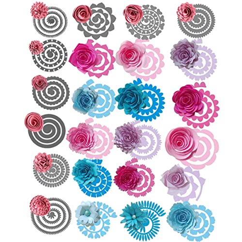 OTCRAFT 24 Stück 3D-Blumen-Spiral-Metall-Stanzformen für Kartenherstellung, DIY, Scrapbooking, Prägeschablone, Stanzschablone, Form, Kunsthandwerk, Metall-Stanzformen für Papierbasteln, Handarbeit von OTCRAFT