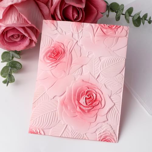 OTCRAFT 3D-Kunststoff-Prägeschablone Rose für Bastelarbeiten, Scrapbooking, Fotoalbum, Kartenbasteln, Dekoration für Kartenherstellung, Prägeschablone, Papierkarte, 16 x 11,4 cm (L x B) von OTCRAFT