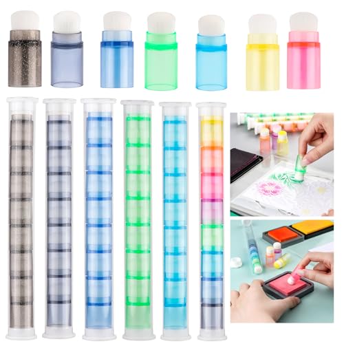 OTCRAFT 48 Stück/Set weiche Borsten Finger Daubers mit 6 Aufbewahrungsboxen, Tintenmischpinsel, Mini-Pinsel, stapelbarer Pinselkopf, 1,9 cm für Kartenherstellung, Malen, Zeichnen, Griffe, von OTCRAFT
