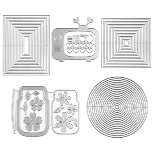OTCRAFT 5 Set quadratisch, rechteckig, Kreis, Fernseher, Vasen, Stanzformen für Papierbasteln, Kunst, Metall-Stanzformen für DIY, Scrapbooking, Papierkarten, Schablonen, handgefertigte Bastelarbeiten von OTCRAFT