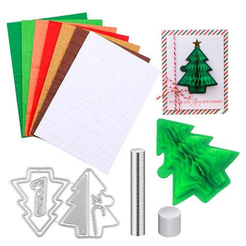 OTCRAFT 9-teiliges Set mit Waben-Papierblöcken und Weihnachtsbaum-Stanzformen, mit Magneten. Für DIY-3D-Bastel- und Pop-Up-Karten, 30 Schichten, 2 cm Klebelinie, Basteln, Kartenherstellung von OTCRAFT