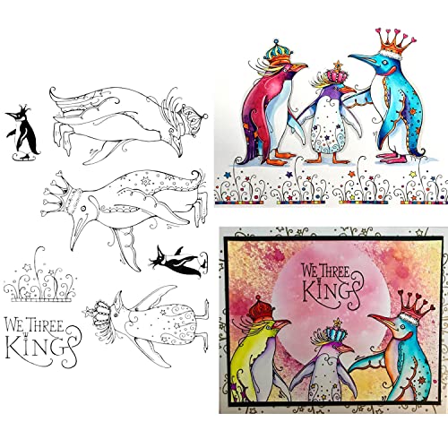 OTCRAFT Pinguin-Könige-Stempel "We Three Kings", transparente Stempelkarte für DIY, Scrapbooking, Papier, Basteln, Kunstbedarf, handgefertigt von OTCRAFT