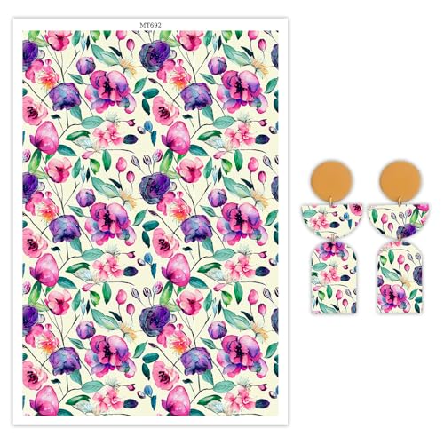 OTCRAFT Transferpapier für Polymer-Ton, Retro-Blühblumen, Transferblätter aus Polymerton, Druck-Polymer-Ton, Transferpapier für Bastelarbeiten, Kunst, Schmuck, Ohrringe, 10 Stück von OTCRAFT