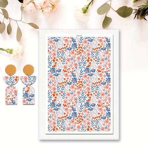 OTCRAFT Transferpapier für Polymer-Ton, Retro-Blühblumen, Transferblätter aus Polymerton, Druck-Polymer-Ton, Transferpapier für Bastelarbeiten, Kunst, Schmuck, Ohrringe, 10 Stück von OTCRAFT