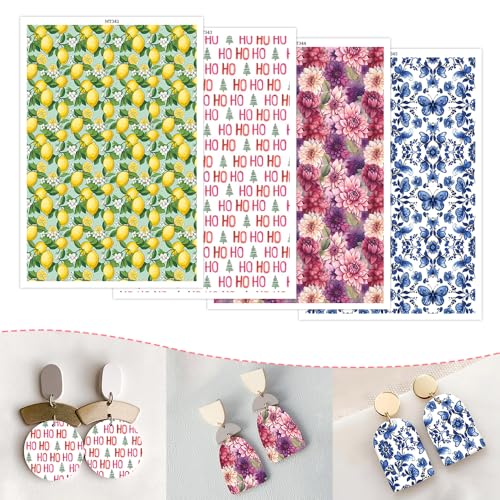 OTCRAFT Transferpapier für Polymer-Ton, Zitronen-Chrysanthemen-Pilz, 4 verschiedene Hintergrunddrucke, Polymer-Ton, Transferpapier für Bastelarbeiten, Kunst, Schmuck, Ohrringe, 14 x 8 cm, 20 Blatt von OTCRAFT