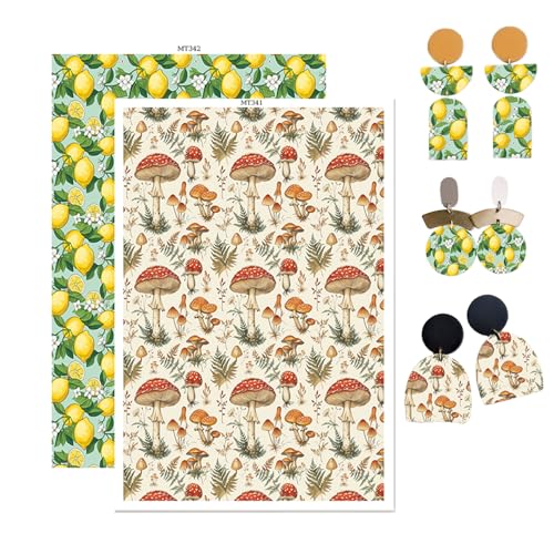 OTCRAFT Transferpapier für Polymer-Ton, Zitronenpilz, 2 verschiedene Hintergrunddrucke, Polymer-Ton, Transferpapier für Bastelarbeiten, Kunst, Schmuck, Ohrringe, 12 Blatt von OTCRAFT
