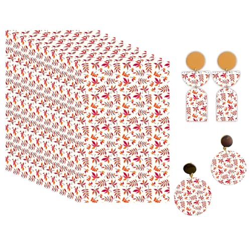 OTCRAFT Transferpapier für Polymerton, 14 x 9 cm, rote Blätter, Transferblätter aus Polymerton, Druck-Polymer-Ton, Transferpapier für Bastelarbeiten, Kunst, Schmuck, Ohrringe, 10 Stück von OTCRAFT