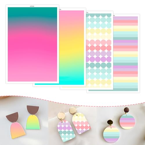 OTCRAFT Transferpapier für Polymerton, 4 verschiedene Farbverläufe, Transferblätter aus Polymerton, Druck-Polymer-Ton, Transferpapier für Bastelarbeiten, Kunst, Schmuck, Ohrringe, 14 x 8 cm, 24 Stück von OTCRAFT