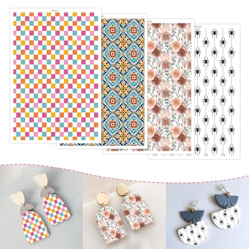 OTCRAFT Transferpapier für Polymerton, Blumen, schwarze Spinne, 4 verschiedene Farbverläufe, Transferpapier für Bastelarbeiten, Kunst, Schmuck, Ohrringe, 14 x 8 cm, 20 Blatt von OTCRAFT