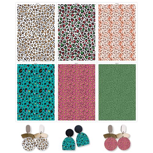 OTCRAFT Transferpapier für Polymerton, Leopardenmuster, 6 verschiedene Hintergrunddrucke, Polymer-Ton, Transferpapier für Bastelarbeiten, Kunst, Schmuck, Ohrringe, 12 Blatt von OTCRAFT