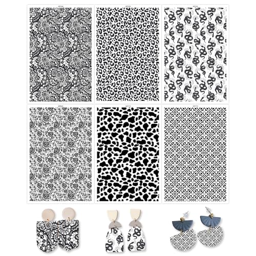 OTCRAFT Transferpapier für Polymerton, Retro, Schwarz und Weiß, 6 verschiedene Hintergrunddrucke, Polymer-Ton, Transferpapier für Bastelarbeiten, Kunst, Schmuck, Ohrringe, 14 x 8 cm, 24 Blatt von OTCRAFT