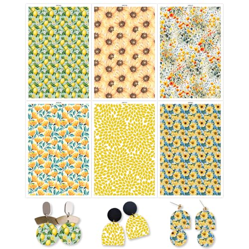 OTCRAFT Transferpapier für Polymerton, Sonnenblumen, Zitrone, Blumen, 6 verschiedene Hintergrunddrucke, Polymer-Ton, Transferpapier für Bastelarbeiten, Kunst, Schmuck, Ohrringe, 14 x 8 cm, 24 Blatt OTCRAFT Transferpapier für Polymerton, Sonnenblumen, Zitrone, Blumen, 6 verschiedene Hintergrunddrucke, Polymer-Ton, Transferpapier für Bastelarbeiten, Kunst, Schmuck, Ohrringe, 14 x 8 cm, 24 Blatt von OTCRAFT