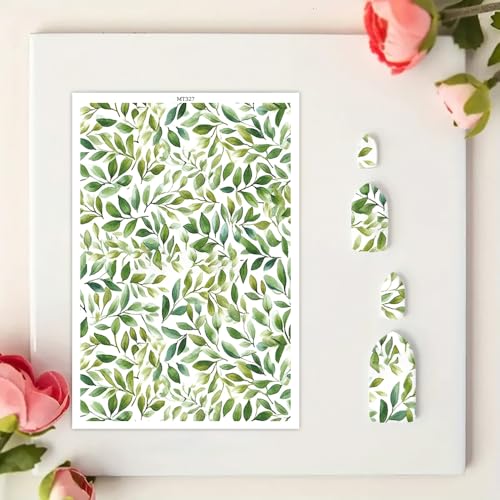 OTCRAFT Transferpapier für Polymerton, Transferpapier für Polymerton, Transferpapier für Bastelarbeiten, Schmuck, Ohrringe, 12 Blatt grüne Blätter, 14 x 8 cm von OTCRAFT