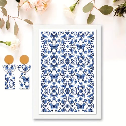 OTCRAFT Transferpapier für Polymerton, Transferpapier für Polymerton, Transferpapier für Bastelarbeiten, Schmuck, Ohrringe, 12 Blatt mit blauen Schmetterlingen, 14 x 8 cm OTCRAFT Transferpapier für Polymerton, Transferpapier für Polymerton, Transferpapier für Bastelarbeiten, Schmuck, Ohrringe, 12 Blatt mit blauen Schmetterlingen, 14 x 8 cm von OTCRAFT