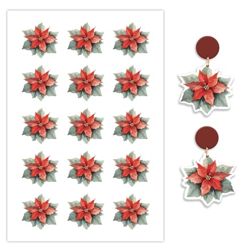 OTCRAFT Transferpapier für Polymerton, Transferpapier für Polymerton, Transferpapier für Bastelarbeiten, Schmuck, Ohrringe, Weihnachtsstern, 12 Blatt von OTCRAFT