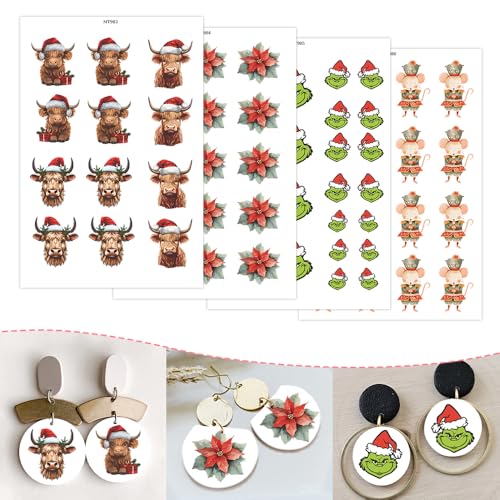OTCRAFT Transferpapier für Polymerton, Transferpapier für Polymerton, Transferpapier für Bastelarbeiten, Schmuck, Ohrringe, Weihnachtsstern, 24 Blatt von OTCRAFT