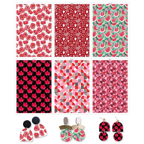 OTCRAFT Transferpapier für Polymerton, rote Blätter, Blumen, Früchte, 6 verschiedene Hintergrunddrucke, Polymer-Ton, Transferpapier für Bastelarbeiten, Schmuck, Ohrringe, 12 Blatt OTCRAFT Transferpapier für Polymerton, rote Blätter, Blumen, Früchte, 6 verschiedene Hintergrunddrucke, Polymer-Ton, Transferpapier für Bastelarbeiten, Schmuck, Ohrringe, 12 Blatt von OTCRAFT