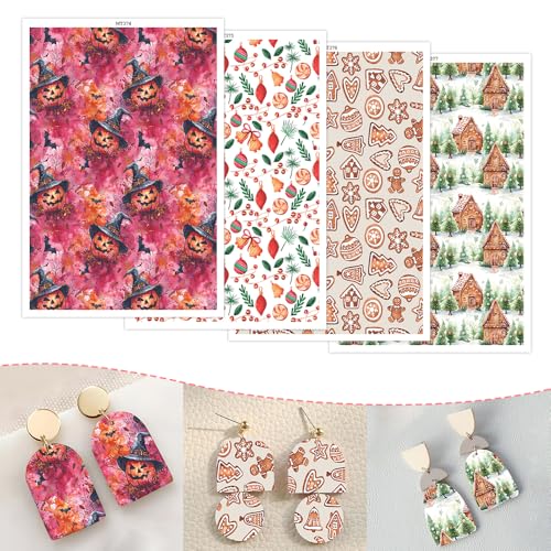 OTCRAFT Transferpapier für Weihnachts-/Weihnachtsmotive, 4 Designs, 14 x 9 cm, Transferblätter für Polymerton, Druckpapier, Transferpapier für Bastelarbeiten, Schmuck, Ohrringe, 12 Blatt OTCRAFT Transferpapier für Weihnachts-/Weihnachtsmotive, 4 Designs, 14 x 9 cm, Transferblätter für Polymerton, Druckpapier, Transferpapier für Bastelarbeiten, Schmuck, Ohrringe, 12 Blatt von OTCRAFT