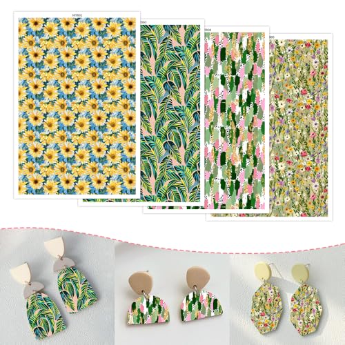 OTCRAFT Transferpapier mit grünen Blättern, Sonnenblumen, für Bastelarbeiten, 4 Arten, Polymer-Ton, Transferpapier für Modelliermasse, Schmuck, Ohrringe, 14 x 8 cm, 20 Blatt OTCRAFT Transferpapier mit grünen Blättern, Sonnenblumen, für Bastelarbeiten, 4 Arten, Polymer-Ton, Transferpapier für Modelliermasse, Schmuck, Ohrringe, 14 x 8 cm, 20 Blatt von OTCRAFT