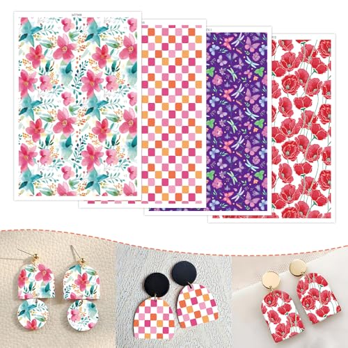 Ton-Transferpapier, rote quadratische Tulpen, Schmetterlinge, Libellen, 4 Muster, verschiedene Designs, Wasser-Polymer-Ton, Transferpapier für Polymer-Ton, Ohrringe, Schmuckherstellung Ton-Transferpapier, rote quadratische Tulpen, Schmetterlinge, Libellen, 4 Muster, verschiedene Designs, Wasser-Polymer-Ton, Transferpapier für Polymer-Ton, Ohrringe, Schmuckherstellung von OTCRAFT