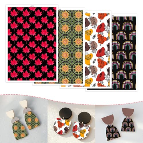 Transferpapier für Polymer-Ton, Regenbogen, rote Blätter, Kaleidoskopblätter, Polymer-Ton, Druck-Polymer-Ton, Transferpapier für Bastelarbeiten, Schmuck, Ohrringe, 14 x 8 cm, 24 Stück Transferpapier für Polymer-Ton, Regenbogen, rote Blätter, Kaleidoskopblätter, Polymer-Ton, Druck-Polymer-Ton, Transferpapier für Bastelarbeiten, Schmuck, Ohrringe, 14 x 8 cm, 24 Stück von OTCRAFT