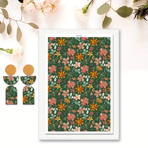 Transferpapier für Polymer-Ton, Retro-Blühblumen, Transferblätter aus Polymerton, Druck-Polymer-Ton, Transferpapier für Bastelarbeiten, Kunst, Schmuck, Ohrringe, 10 Stück Transferpapier für Polymer-Ton, Retro-Blühblumen, Transferblätter aus Polymerton, Druck-Polymer-Ton, Transferpapier für Bastelarbeiten, Kunst, Schmuck, Ohrringe, 10 Stück von OTCRAFT