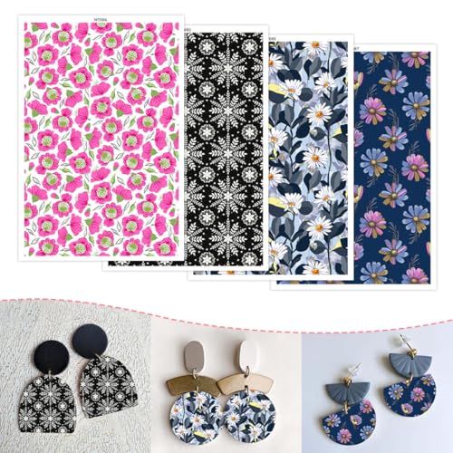 Transferpapier für Polymer-Ton, vier verschiedene Blumen, Transferblätter aus Polymerton, Transferpapier für Bastelarbeiten, Kunst, Schmuck, Ohrringe, 14 x 8 cm, 20 Stück Transferpapier für Polymer-Ton, vier verschiedene Blumen, Transferblätter aus Polymerton, Transferpapier für Bastelarbeiten, Kunst, Schmuck, Ohrringe, 14 x 8 cm, 20 Stück von OTCRAFT