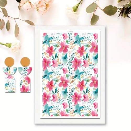 Transferpapier mit Blumenmuster, für Bastelarbeiten, magisches Wasser, Polymer-Ton, Transferpapier für Polymer-Ton, Ohrringe, Schmuckherstellung, 12 Stück von OTCRAFT