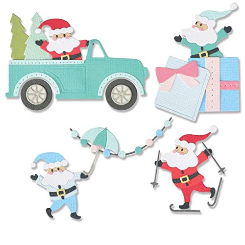 Weihnachtsmann-Aktivitäten-Stanzformen für Kartenherstellung, DIY, Scrapbooking, Weihnachtsmann, Autofahren eines LKWs, Skifahren, Metall-Stanzformen für Weihnachten, Metall-Stanzformen von OTCRAFT