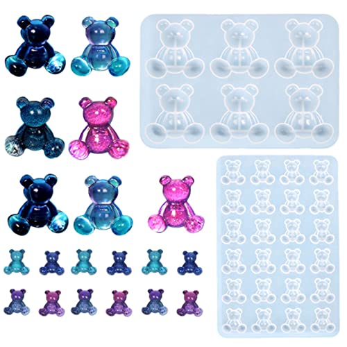 3D-Bär-Silikonformen, 2 Stück Tier-Teddybär-Harzformen, Epoxidharz, Schmuckform für kleine Gummibärchen, DIY, Anhänger, Schlüsselanhänger, Ornament, Kunsthandwerk (Muster A, 2 Stück) von OTKARXUS