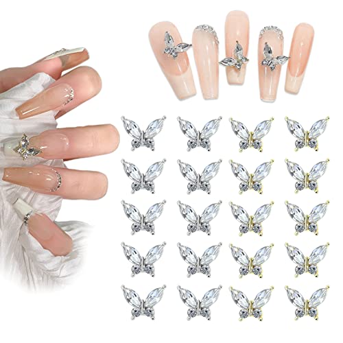 3D Butterfly Nail Charms,20PCS Gold Silver Metal Butterfly Nail Rhinestones Charms,Nail Gems Nail Accessories for Women Girls Nail Art Design Decorations DIY Crafts von OTKARXUS