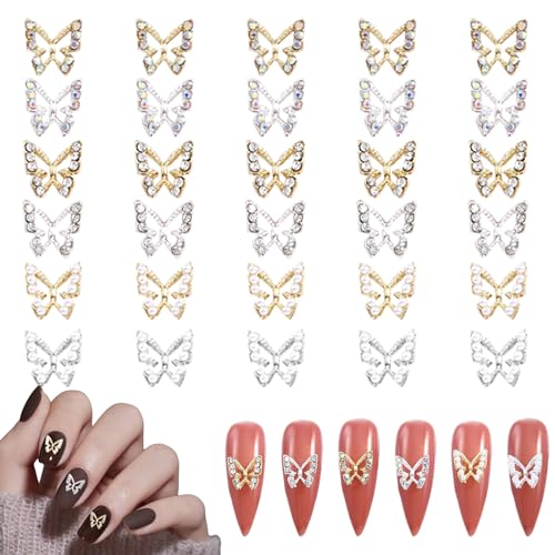 3D Schmetterling Nagel Charms, 30 Stück Perle Strasssteine Schmetterling Metall nagel Edelsteine, Gold Silber Nagel Art Charms Luxus Schmetterling Nagelkunst Dekorationen für Nageldesign DIY Handwerk 3D Schmetterling Nagel Charms, 30 Stück Perle Strasssteine Schmetterling Metall nagel Edelsteine, Gold Silber Nagel Art Charms Luxus Schmetterling Nagelkunst Dekorationen für Nageldesign DIY Handwerk von OTKARXUS