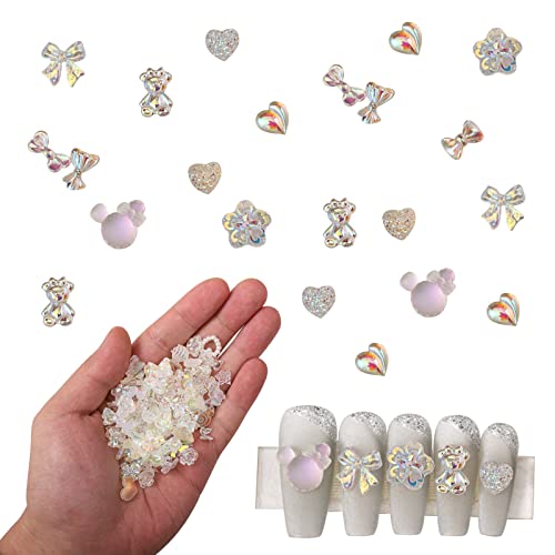 Aurora Schleifen Nail Charms,100 Stück 3D Bär Herz Blume Schmetterling Nagelkunst Dekorationen,Acryl Nagelkunst Zubehör Nail Art Strass für Frauen Mädchen Salon DIY von OTKARXUS