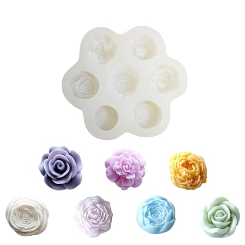 Blumen-Silikonform, 7 Mulden, Rose, Pfingstrose, Schokoladenform, 3D-Blumen-Epoxidharz, Gießform für Kerzen, Seife, Kuchen, Cupcakes, Süßigkeiten Blumen-Silikonform, 7 Mulden, Rose, Pfingstrose, Schokoladenform, 3D-Blumen-Epoxidharz, Gießform für Kerzen, Seife, Kuchen, Cupcakes, Süßigkeiten von OTKARXUS