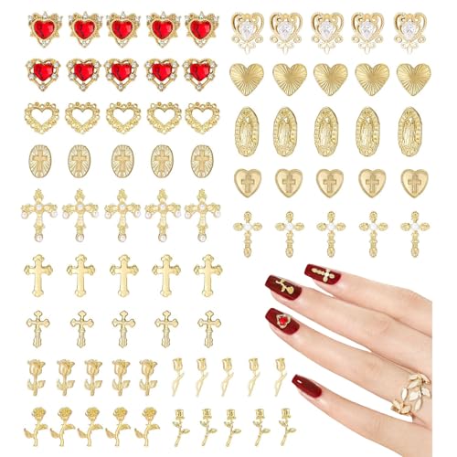 Gold Nail Charms,80 Stück Kreuz, Rose, Herz, Jungfrau Maria Nagel Edelsteine, Metall Legierung Nagel Zubehör für Maniküre Design Dekorationen DIY Handwerk Gold Nail Charms,80 Stück Kreuz, Rose, Herz, Jungfrau Maria Nagel Edelsteine, Metall Legierung Nagel Zubehör für Maniküre Design Dekorationen DIY Handwerk von OTKARXUS