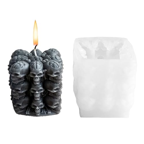 Halloween-Kerzenformen, 1 x Würfel, Blasenschädel, Silikon-Kerzenform, 3D-Silikonform für Epoxidharz, handgefertigte Aromatherapie, Kerzen, Wachsseife, Halloween-Dekoration (Totenkopf-Muster) von OTKARXUS