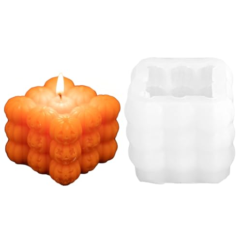 Halloween-Kerzenformen, 1 x Würfel-Silikon-Kerzenform, 3D-Silikonform für Epoxidharz, handgefertigte Aromatherapie-Kerzen, Wachsseife, Halloween-Dekor (Kürbismuster) von OTKARXUS