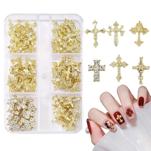 Kreuz Nagel Charms,60 Stück Gold/Silber Metall Kreuz Charms für nägel,Legierung Nagel Nieten und Strasssteine für Maniküre Design Dekorationen DIY Handwerk (A Gold) von OTKARXUS