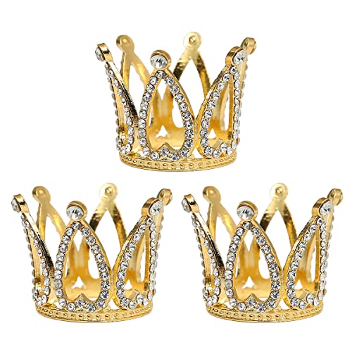 Krone Cake Topper, 3 Stück Kleine Strass-Krone Tortenaufsatz, Gold Silber Krone Kuchendekoration für Geburtstag Party Hochzeit Kuchen Prinzessin Kopfschmuck Zubehör (Gold) von OTKARXUS