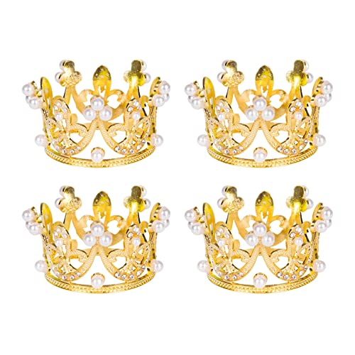 Kronen-Kuchendekoration, 4 Stück, goldene Krone, Kuchendekoration, Strass-Perlen-Krone, Prinzessin, Haar-Accessoires, Kuchendekoration für Geburtstagsparty, Hochzeitstortendekoration (Gold B) von OTKARXUS