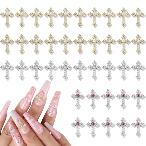 Nagelkunst-Kreuz, 40 Stück Perlen Strasssteine Kreuz Nagel Charms,Nagelkunst Edelsteine Gold Silber Metall Legierung Nageldekoration für Maniküre Handwerk DIY Nagelkunst Schmuckherstellung Nagelkunst-Kreuz, 40 Stück Perlen Strasssteine Kreuz Nagel Charms,Nagelkunst Edelsteine Gold Silber Metall Legierung Nageldekoration für Maniküre Handwerk DIY Nagelkunst Schmuckherstellung von OTKARXUS